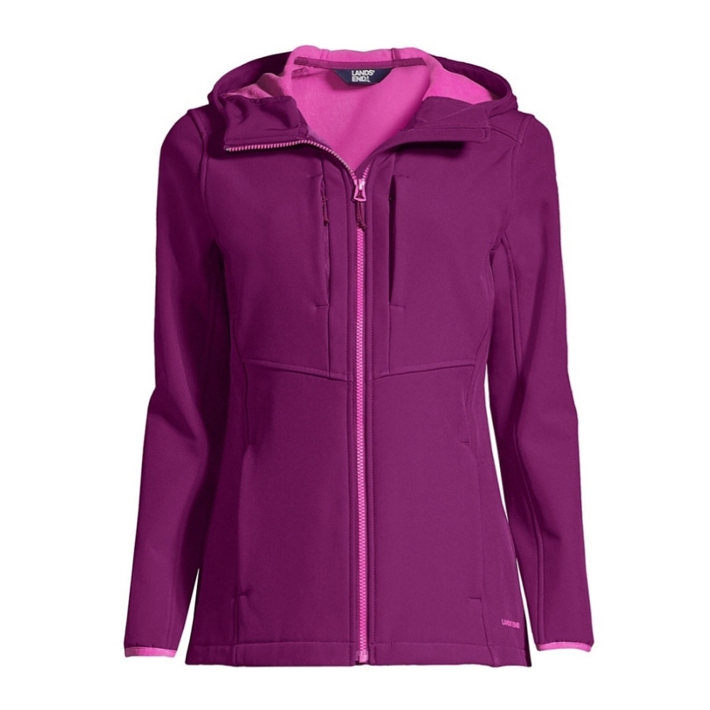 EUC LANDS' END WOMEN'S STRETCH SOFTSHELL FLEECE HOODED JACKET - M - PINK